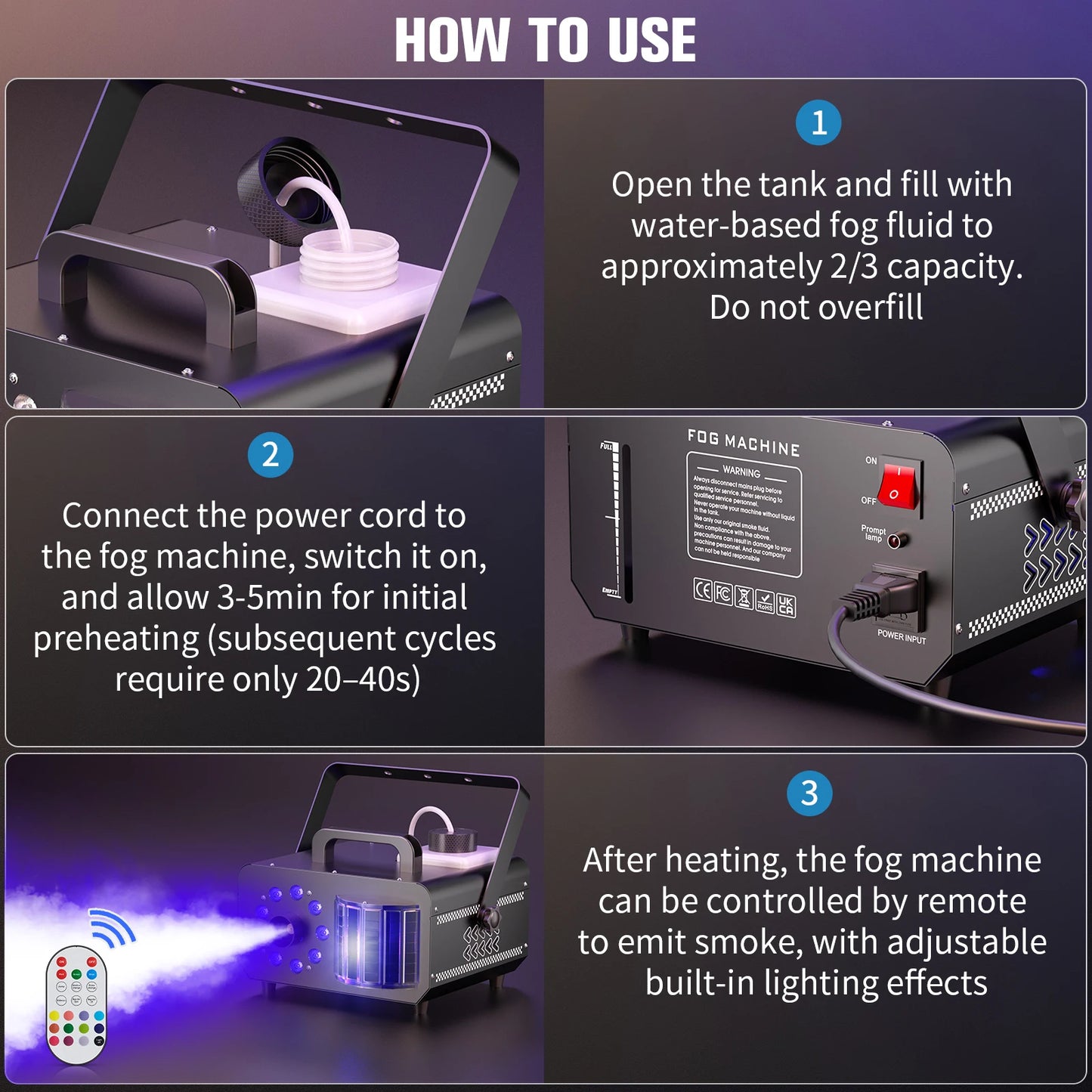 Yiflamefly 1200W RGB 9LED Fog Machine With Sword Beam Effect 14 Static Colors Smoke Machine For Halloween Wedding Party KTV Bar