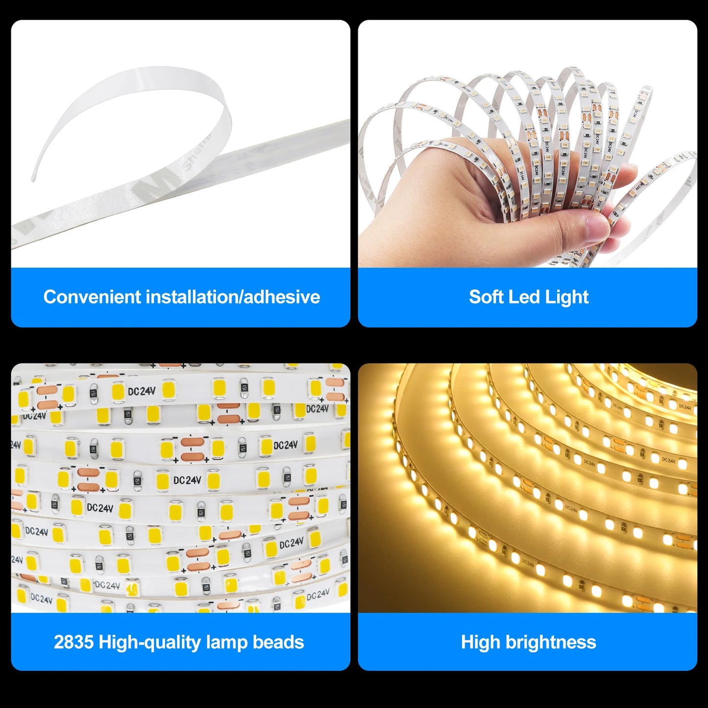 LED Strip 5mm 12V 24V 120LEDs/m Warm White Yellow Red Green Ice Blue Pink Purple Not Waterproof Flexible Tape for DIY Room Decor