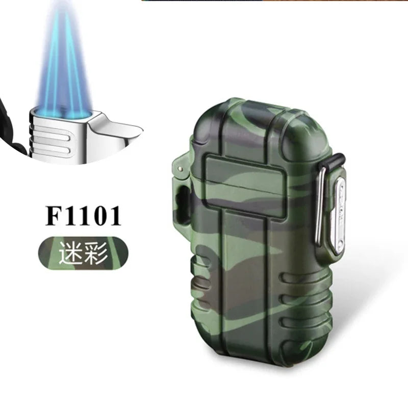 Outdoor Waterproof Lighter with Lanyard Portable Blue Flame Jet Lighter Butane Turbo Cigar Lighter Camping Wading Men's Gadgets