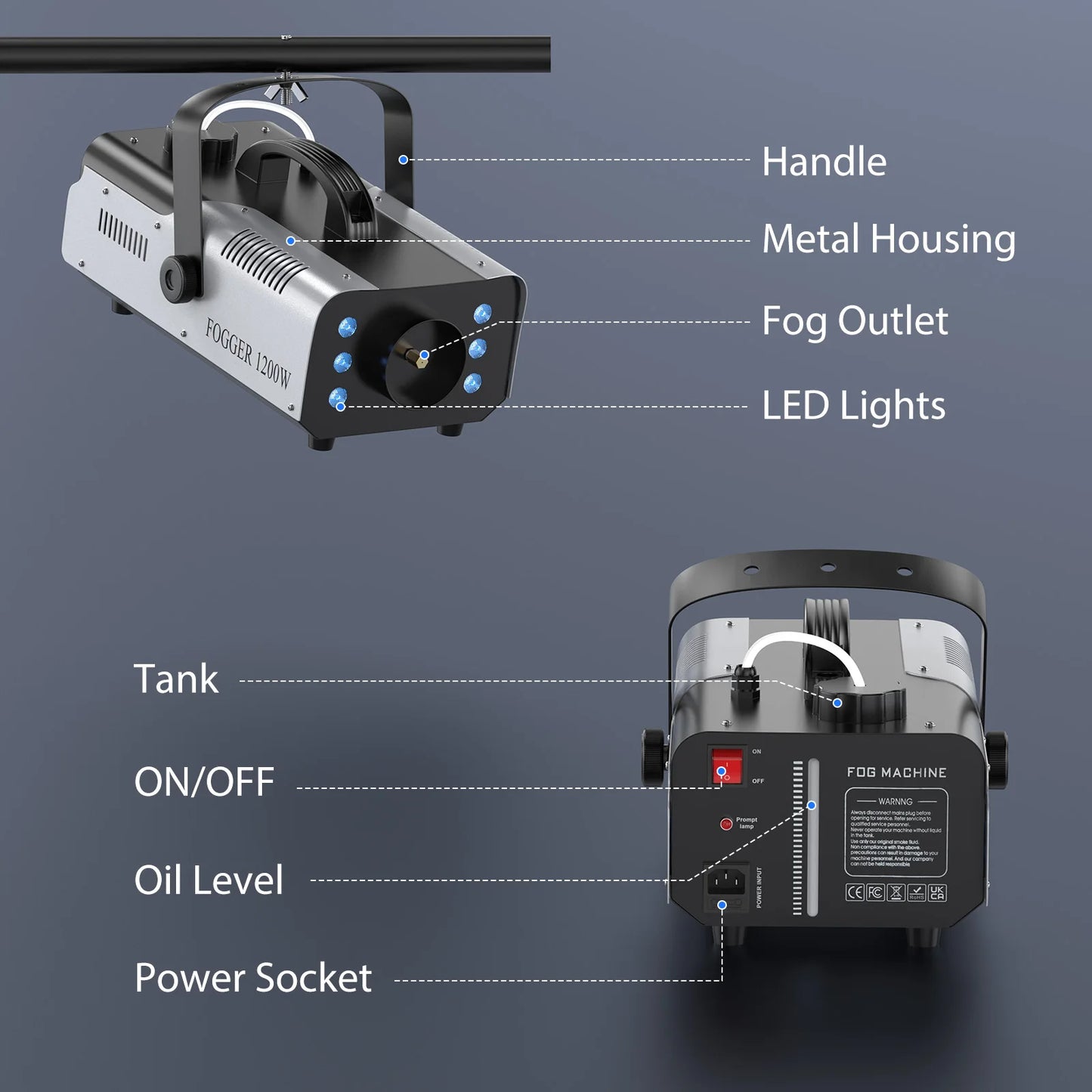 Yiflamefly 2Pcs 1200W Smoke Machine with RGB 6LEDs Lighting for Theater Professional Stage Home Entertainment Halloween Party