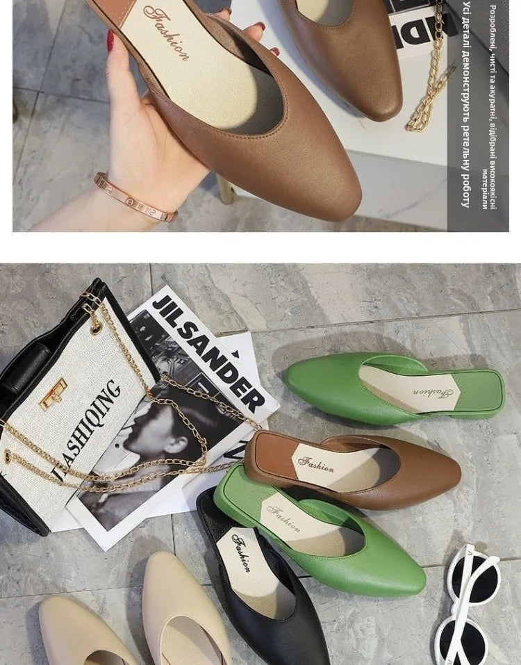 Women's Summer Outdoor Wear Pointed Toe Faion Mule Slippers Flat Bot f Cover Single oes mat Sle Daily Use ...