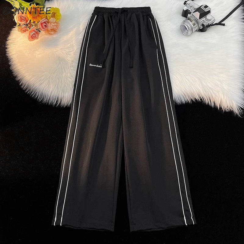 Pants Men American Vintage Full-length Wide Leg Trouser White Striped Casual Couples Hip Hop Streetwear All-match Popular Daily