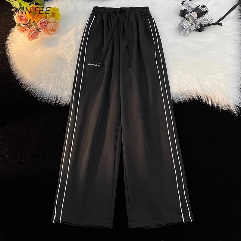 Pants Men American Vintage Full-length Wide Leg Trouser White Striped Casual Couples Hip Hop Streetwear All-match Popular Daily