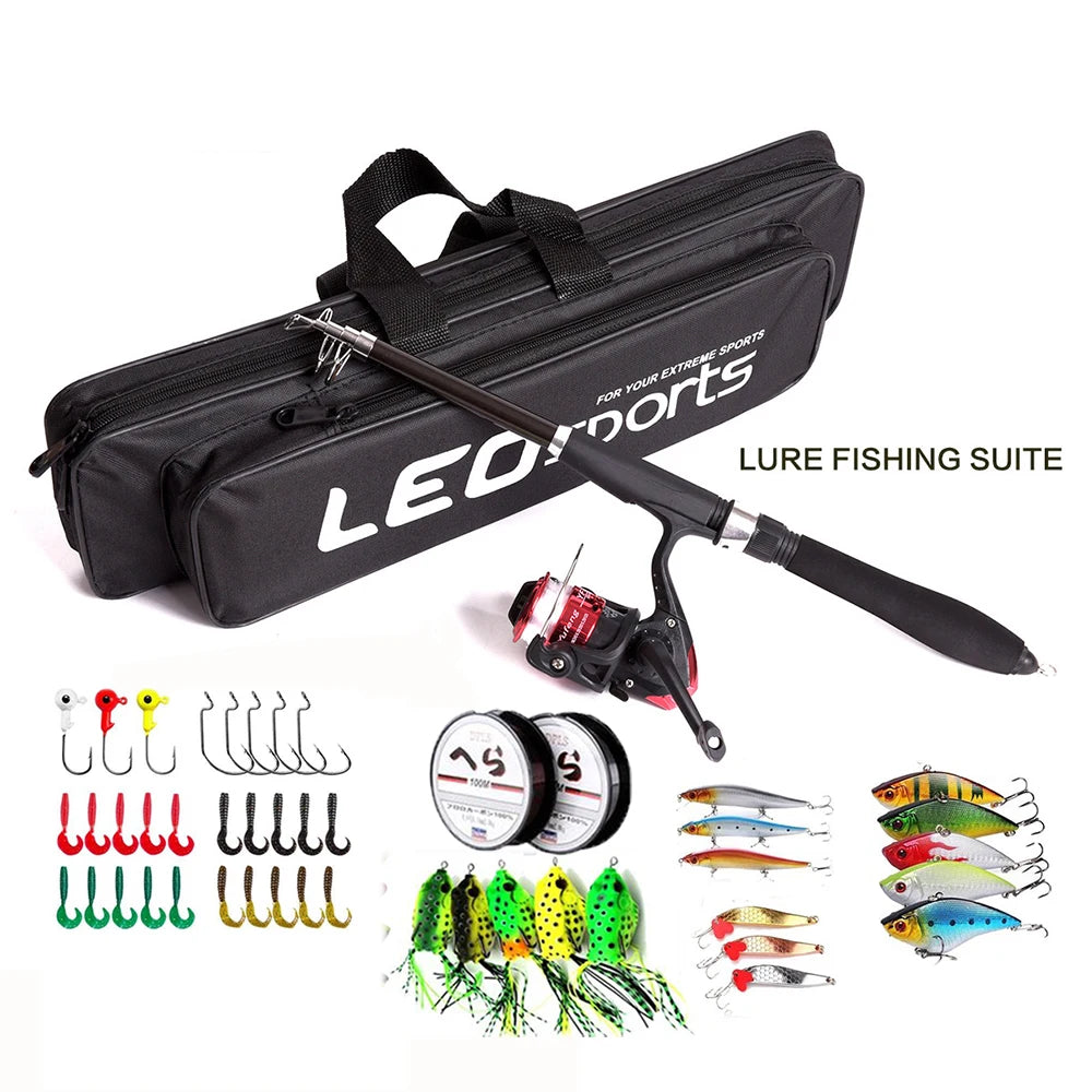 Fishing Rod Full Kits 1.6M Telescopic Sea and Spinning Reel Baits Lure Tackle Travel Fishing Gear Accessories Bag 6 Optional Set