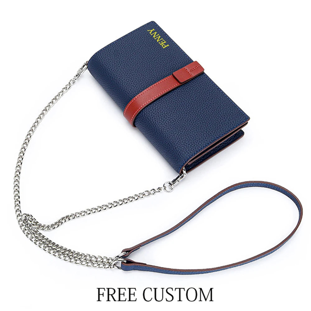 Genuine Leather Woman Coin Purse Luxury Fashion Custom Letter Pouch Mini Key Wallet Luxury Design Earphone Storage Cosmetic Bag