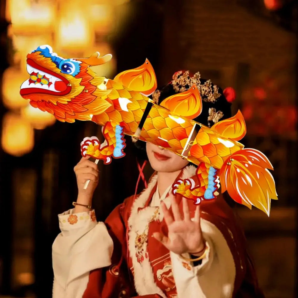 Luminous Mid-Autumn Dragon Dance Lantern DIY Craft Cartoon Chinese Style Dragon Lamp Festival Creativity Handheld Dragon Lantern