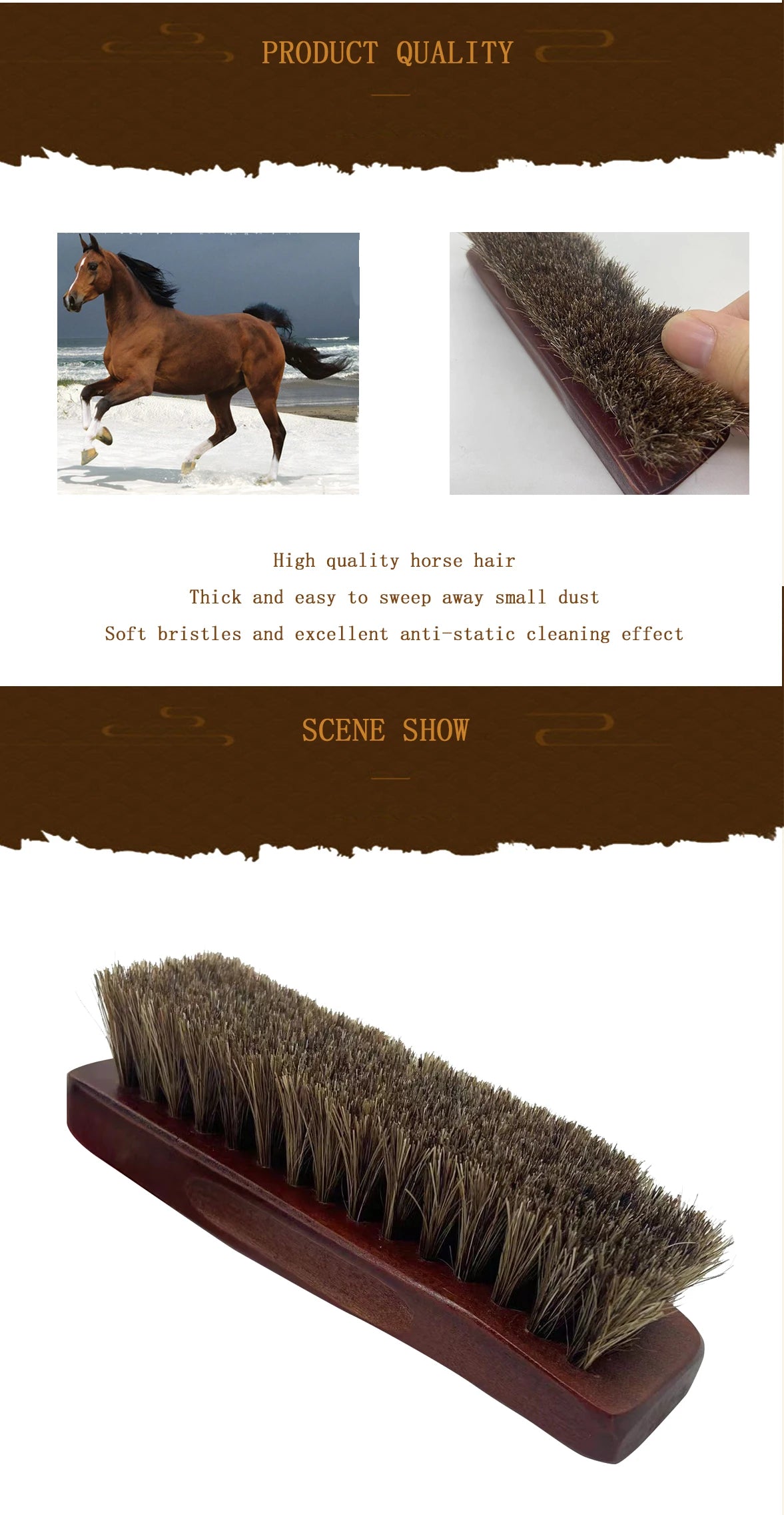 1PC premium horsehair shoe brush is suitable for polishing and cleaning leather products effectively removing dirt and debris