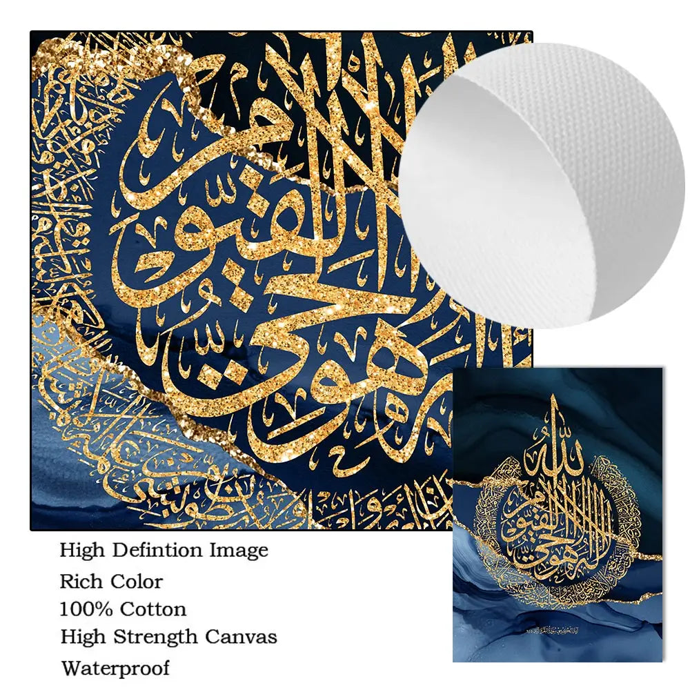 Islamic Calligraphy Quran Posters Modern Gold Blue Marble Canvas Painting Wall Art Print Picture Living Room Interior Home Decor