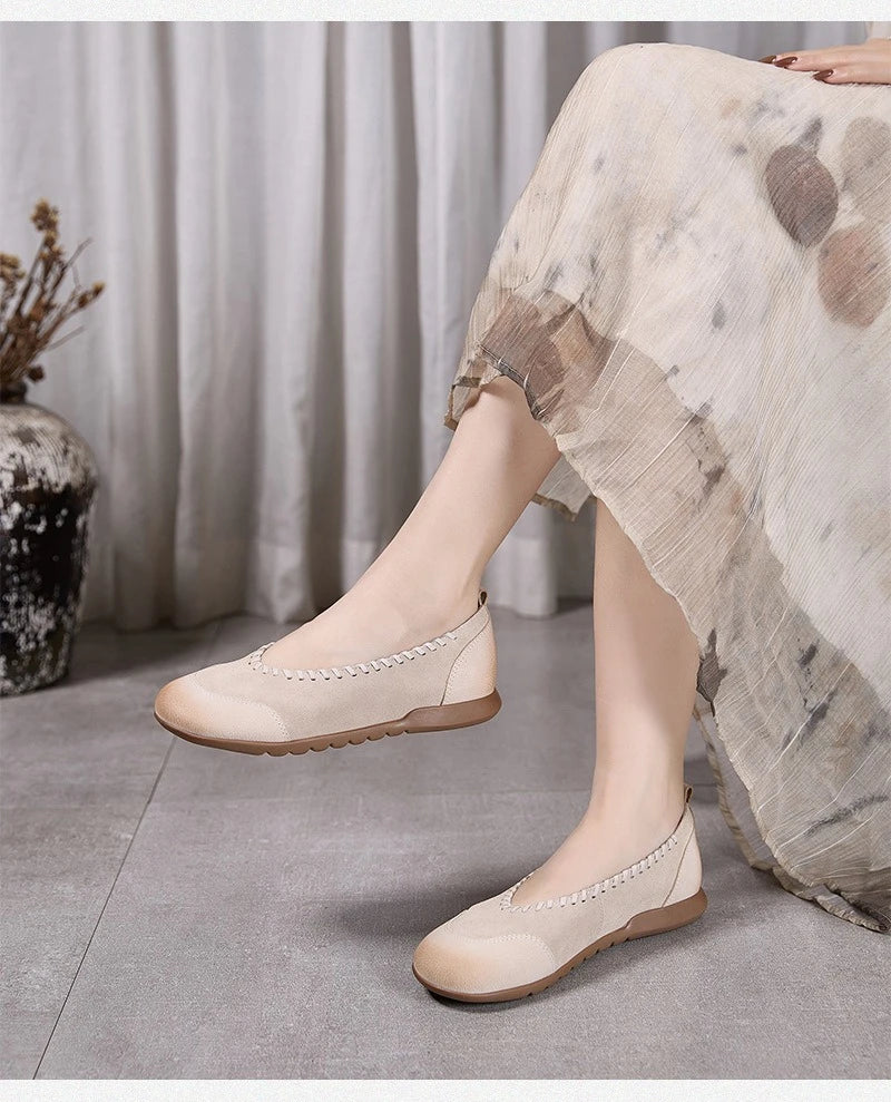 Women's Flat Shoes - 2026 New Style Leather Casual Fashion Single Shoes - Women's Wide-Toe Comfortable Mom Shoes Loafers Women