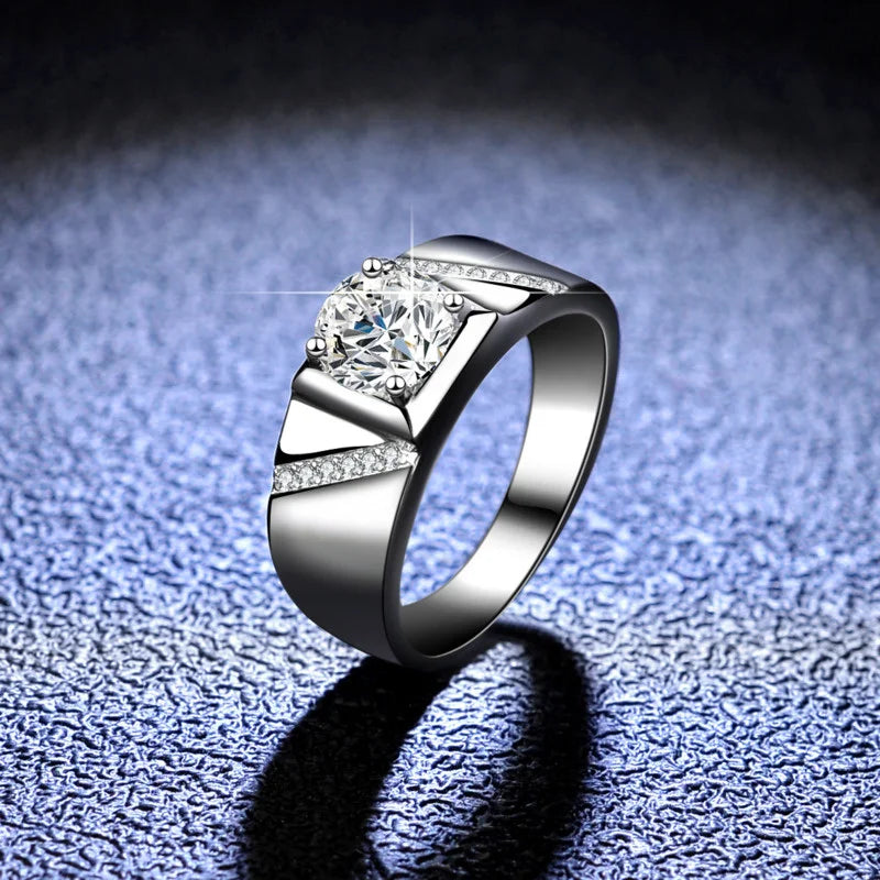 JoyceJelly Pure Silver 925 Jewelry For Men Luxury 1 Carat D Color Moissanite Ring S925 Simple Wedding Rings Platinum Plating