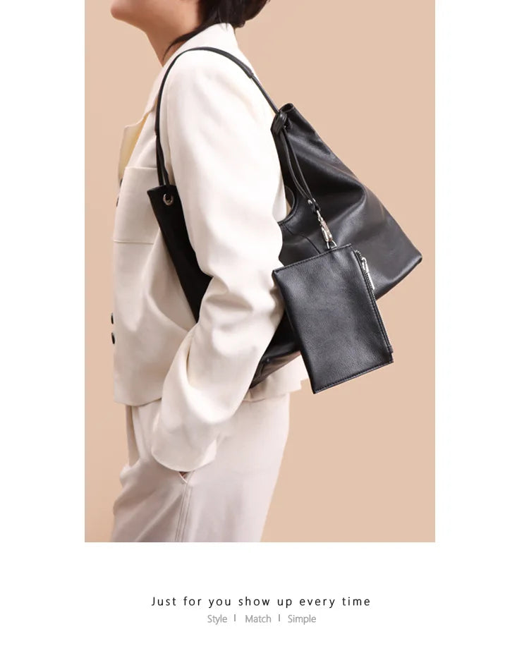 Ladies Handbag Female Bucket Bag Women Shoulder Bag Travel Bag Split Leather Bucket Bag Large Soft Leather Casual Tote