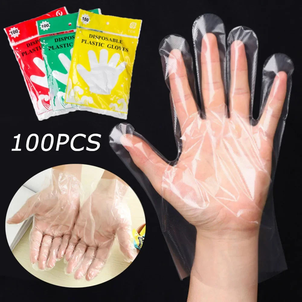 100Pcs Disposable Gloves Transparent Disposable Plastic Gloves Food Grade Kitchen Gloves Waterproof robust Plastic Gloves