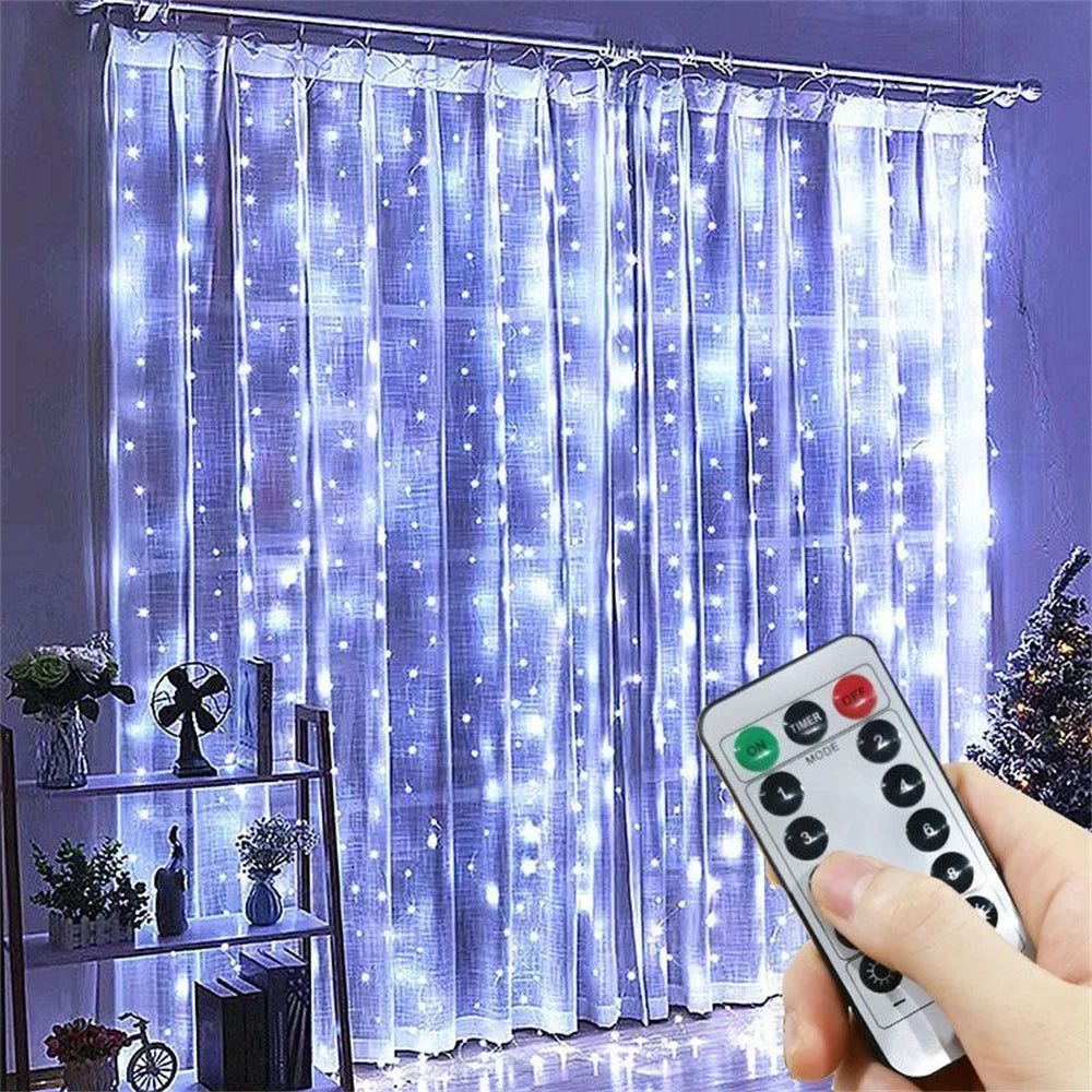 USB Plug Wedding Garland Valentine's Day Ramadan EID Mubarak Decoration for Home Curtain Lights 8 Modes LED Curtain Fairy Light