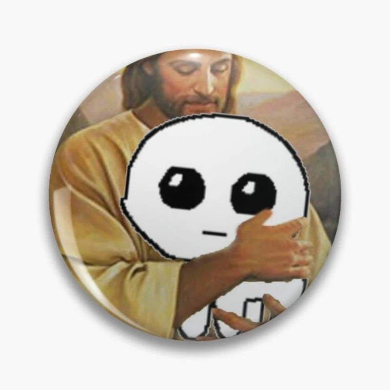 Jesus holding autism creature tbh  Pin Gift Funny Lover Brooch Cute Creative Hat Clothes Badge Decor Cartoon Fashion