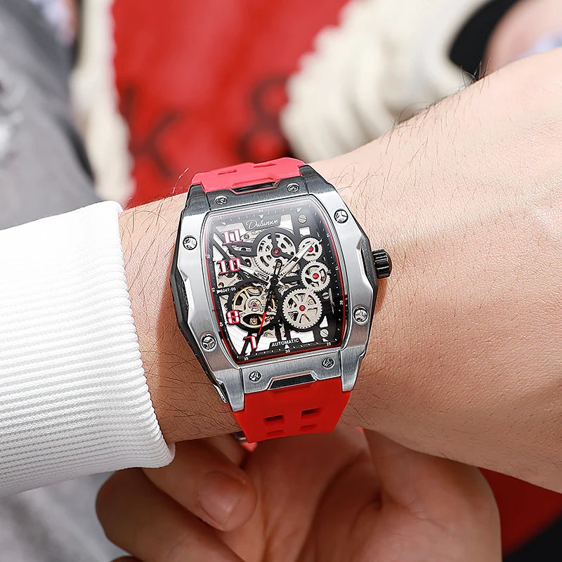 Watches For Men Original Automatic Mechanical Watch Skeleton Waterproof Luminous Men's Watch White Rubber Strap Reloj Hombre