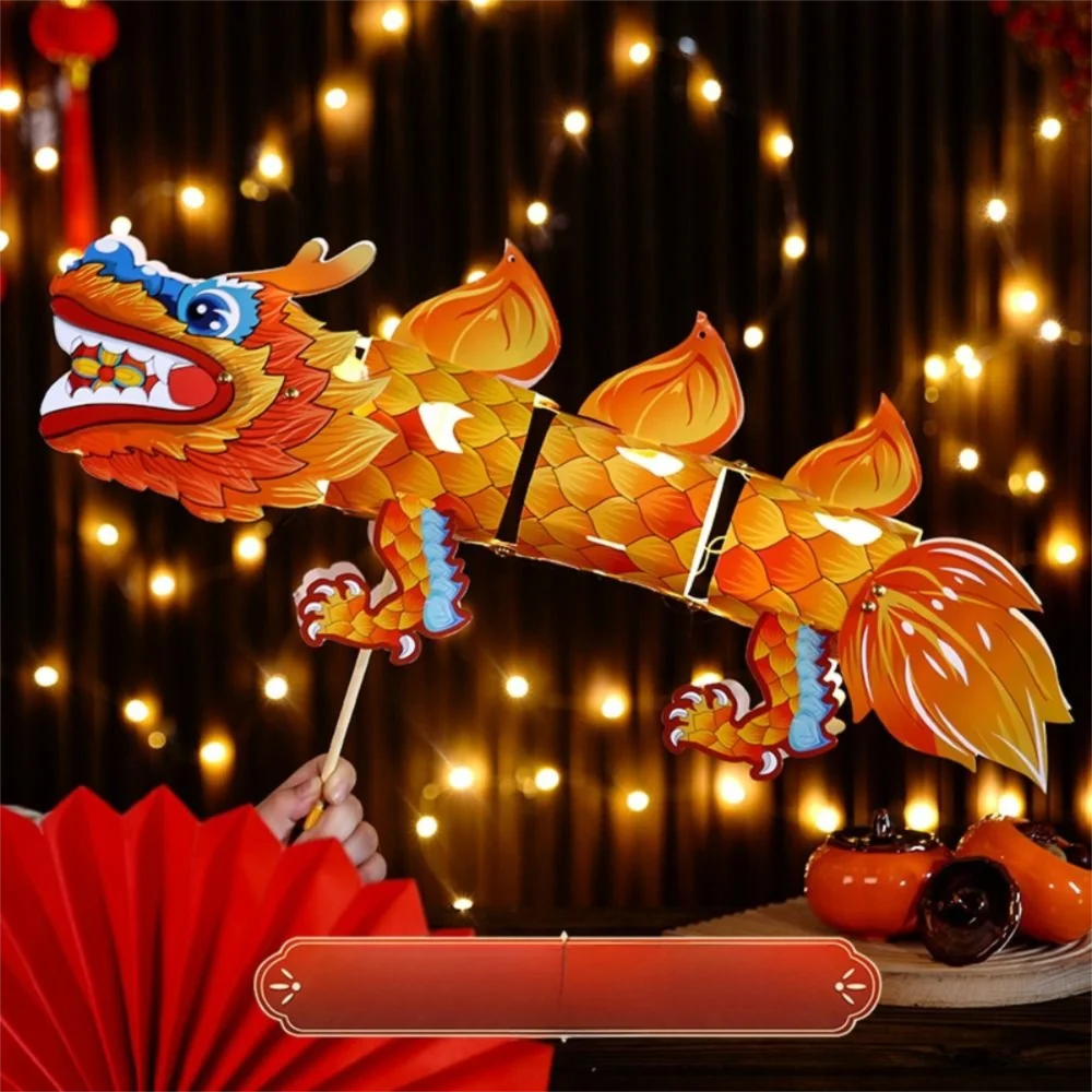 Luminous Mid-Autumn Dragon Dance Lantern DIY Craft Cartoon Chinese Style Dragon Lamp Festival Creativity Handheld Dragon Lantern