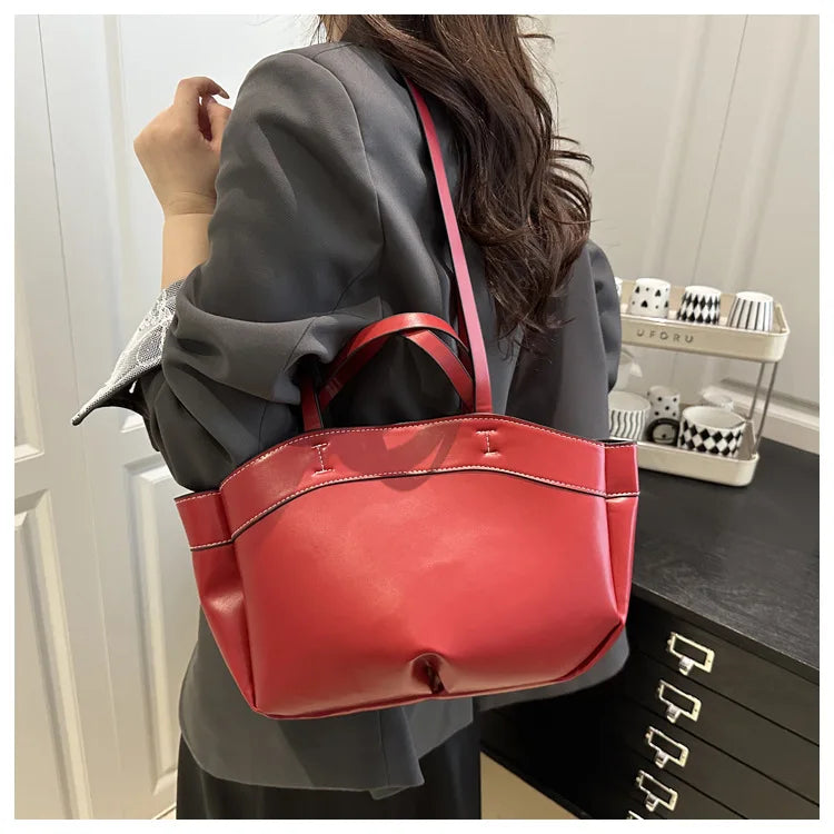 Women Tote Bag Underarm Bag Large Capacity PU Leather Shoulder Bags Vintage Solid Crossbody Bag Trendy Briefcase Bags with Purse