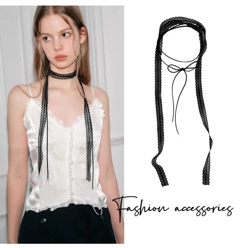 Elegant Long Rope Chain With Lace Ribbon Choker Necklace For Women Trendy Charms Ladies New Fashion Jewelry On Neck Decoration
