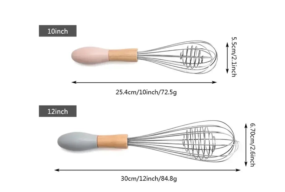 Manual Egg Blender with Wood Handle Stainless Steel Hand Beater Dough Cream Stirring Mixer Whisk Cooking Baking Kitchen Tools