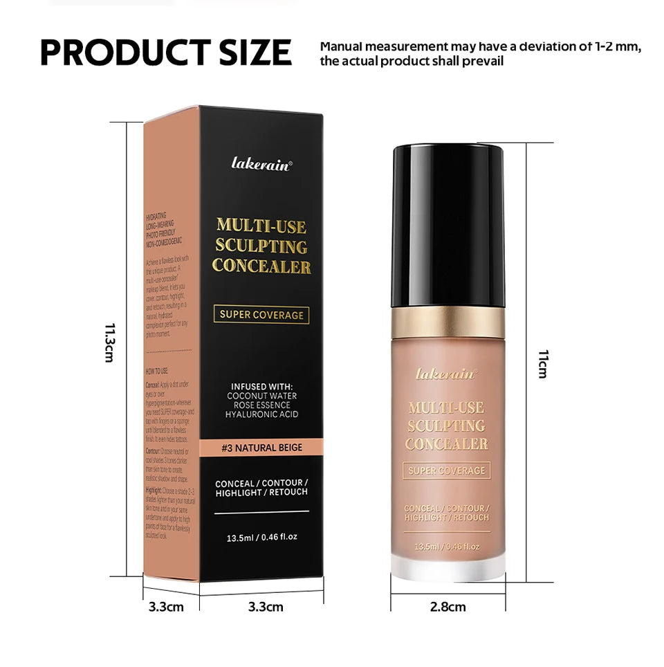Lakerain Multi-purpose Concealer For Face Covers Freckles Even Skin Tone Moisturizing Long-lasting Sculpting Liquid Concealer