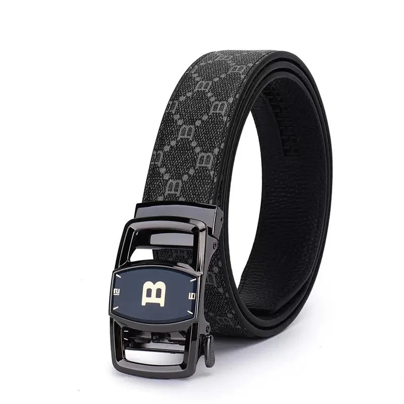 Men's Genuine Leather Belt with "B" Letter Automatic Alloy Buckle, Simple Design Accessory for Casual & Business Wear