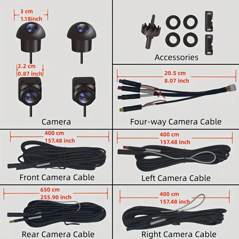 360°Surround Bird View Car Camera Panoramic Left Right Front Rear 4-way Camera for Car Android Player AHD1080P/720P