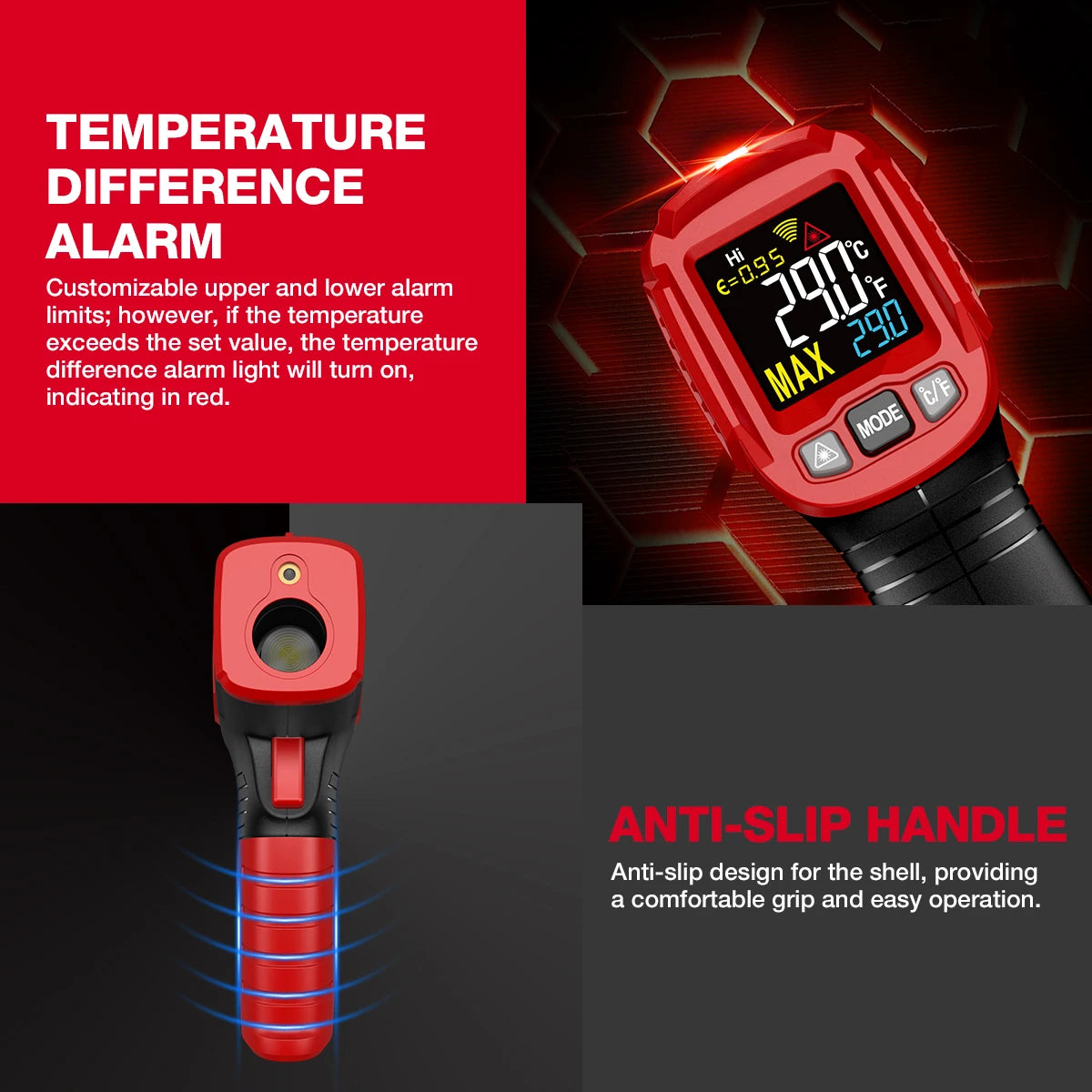 HABOTEST HT650 Digital Infrared Thermometer-50~380/550/800 Laser Non-Contact Pizza BBQ Grill Engine Industry IR Thermometer Gun