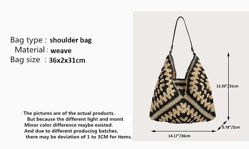 Women Weaving Clutches Top-handle Bag Large  Portable Shoulder Bag Summer Beach Purses Shopper Satchel Female Tote Bags