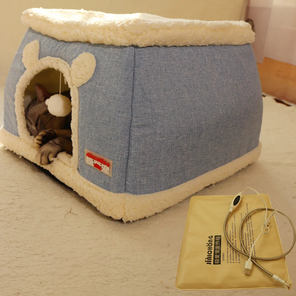 New 360 Degree Fully Enclosed Electric Heating Cat and Dog House Cat Nest Winter Warmth Constant Temperature Cat Beds Blanket
