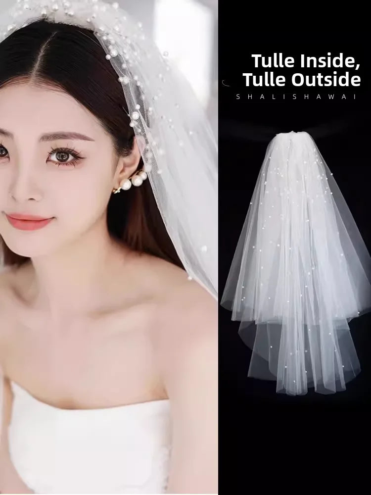 Wedding Veil Bridal Headwear Engagement Proposal Simple Elegant Soft Tulle Headpiece for Bride Ceremony Registration
