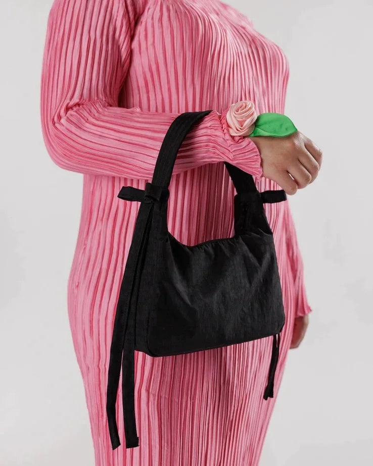 Baggu Bow Handbag Pure Color Underarm Nylon Versatile Women's Bag British Style Casual Zipper Closure Versatile for All