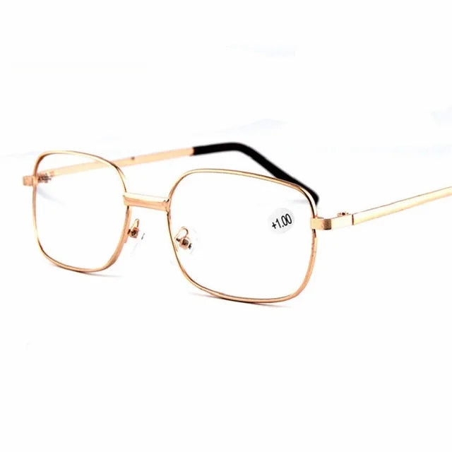Reading Glasses Men Square Metal Frame Retro Presbyopic Glasses Anti-Scratch Eyeglasses 0 To +4.0 Real Glass Lens Eye Glasses