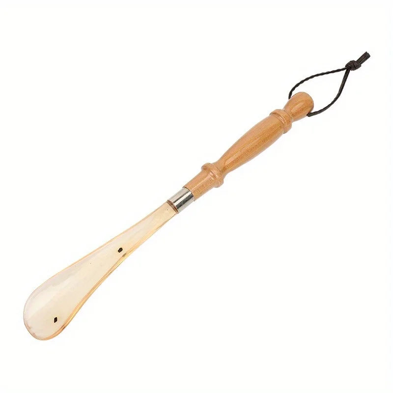 1pc sturdy solid wood shoehorn, easy to hold design, convenient to wear shoes, portable shoe auxiliary tool.