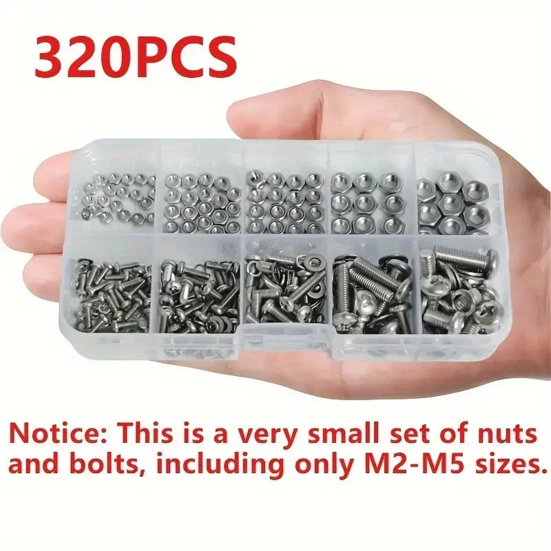 Hex Nuts and Bolt Set - 320 pieces/120 pieces, durable M2 - M5 metric size, universal hardware kit for DIY projects and repairs