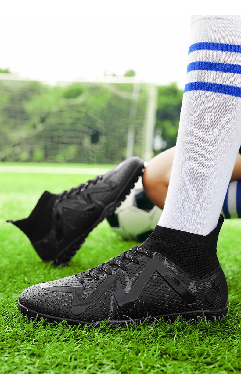 Adult Professional FG/TF Soccer Shoes Non-Slip Long Spike Football Boots Young Kids High Ankle Cleats Grass Soccer Sneakers ﻿