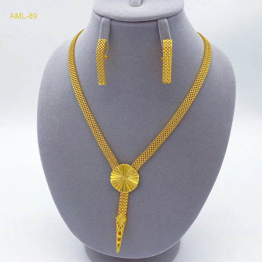 Dubai 24K Gold Plated Necklace Earrings Jewelry Set For Women Nigeria Indian African Bridal Wedding Party Gifts Jewellery