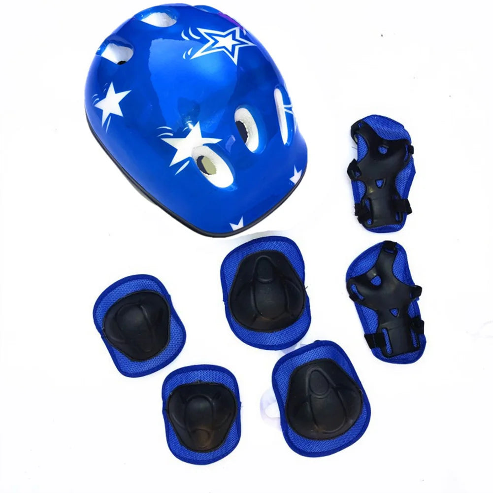 7PCS Children's Skating Protection Equipment Set 1 Helmet + 2 Knee Pads + 2 Elbow Pads + 2 Hand Pad Skating Equipment Protection