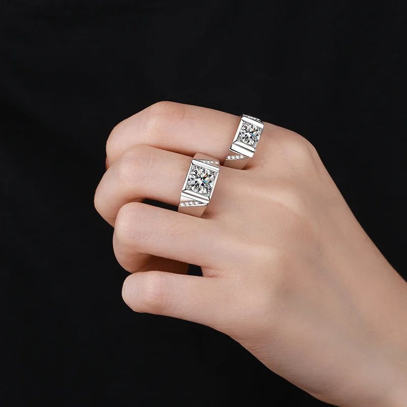 JoyceJelly Pure Silver 925 Jewelry For Men Luxury 1 Carat D Color Moissanite Ring S925 Simple Wedding Rings Platinum Plating