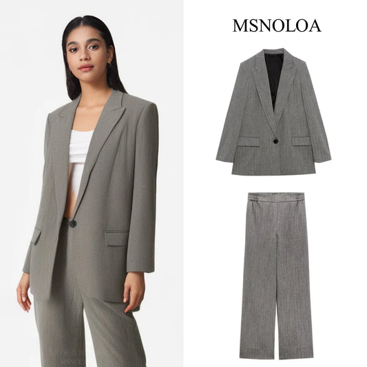 women's clothing 2025 autumn and winter new herringbone twill loose suit jacket casual trousers two-piece suit