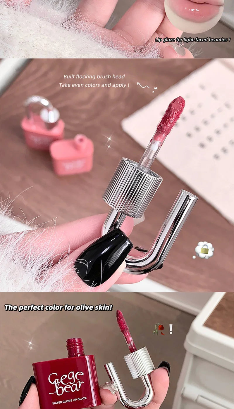 Gege Bear Lockheart Sweet Color Water-Gloss Lip Gloss-Vibrant Colors, Easy to Apply with Non-Long-Lasting Hydration