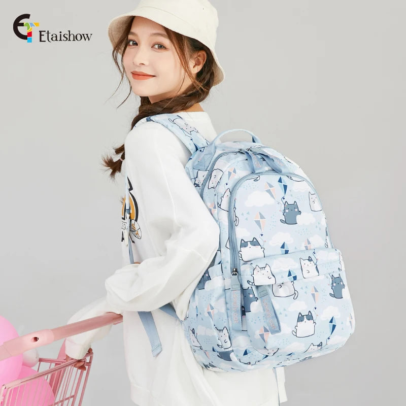 School Bags for Girls Cute Printing Cat School Backpack and Handbag Kawaii Children Backpack Back To School 2024 Mochila Escolar