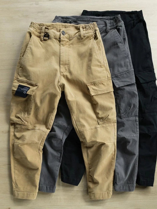 Men's Casual Cotton Work Trousers Straight Leg Loose Fit Autumn Workwear Pants Youthful Vitality Style Wear Resistant Thickened