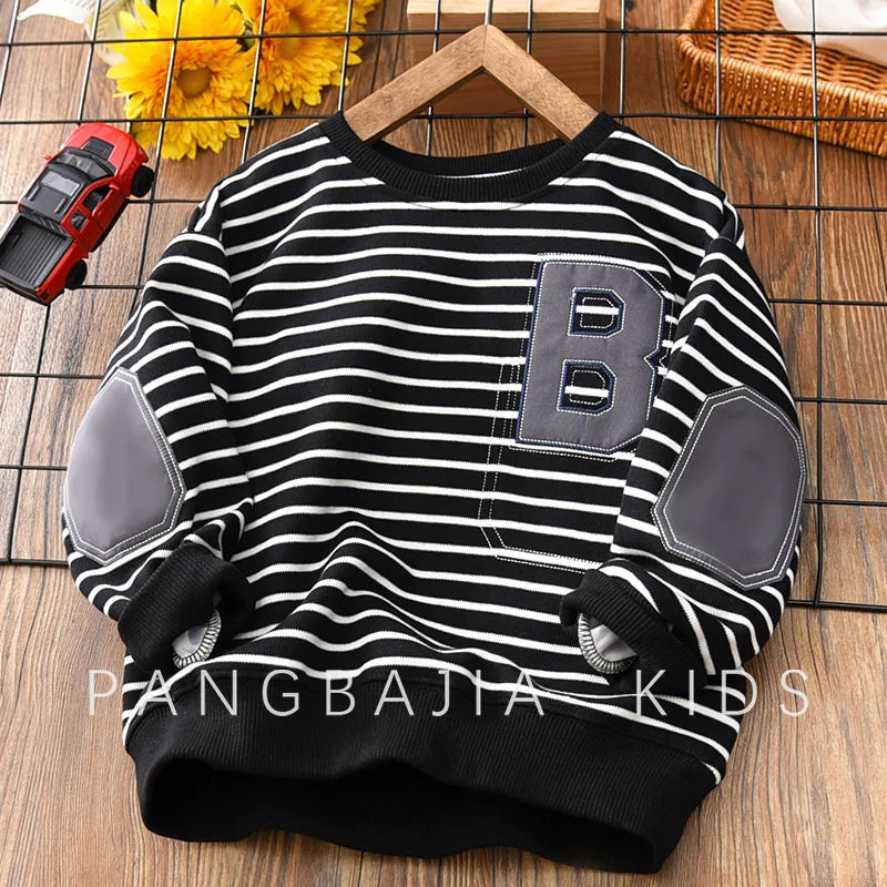 2024 Boys Striped Sweatshirt Children's Spring Autumn New Hoodies Kids Long Sleeve Casual Clothing Teenager Fashion Letter Coats