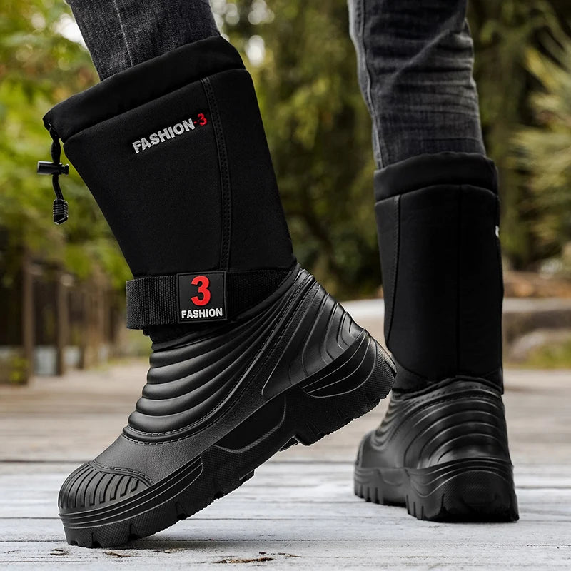Men's New Snow Boots for Autumn and Winter, Fleece-Lined and Thickened, Cold-Proof, Outdoor Warm, Waterproof, Anti-Skiing, Hiking