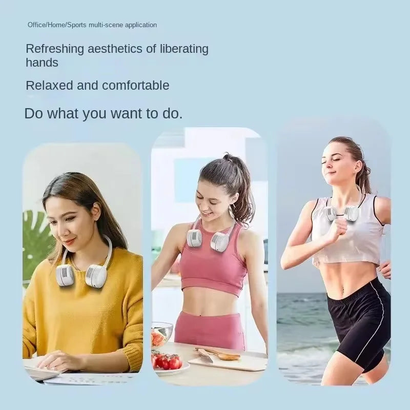 Neck-mounted fan - Foldable, silent, portable mini fan with 360-degree rotating airflow - Rechargeable hanging fan
