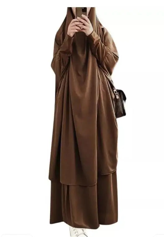 15 Colors Eid Hooded Muslim Dress Set Women Hijab Dress Prayer Garment Islamic Abaya Long Khimar Ramadan Gown Abayas Skirt Suit