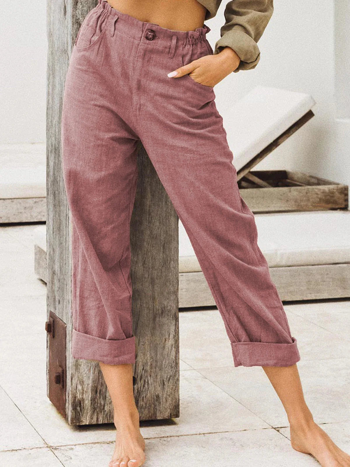 Summer 2024 new ladies cotton and linen straight tube cropped casual and comfortable simple women radish pants