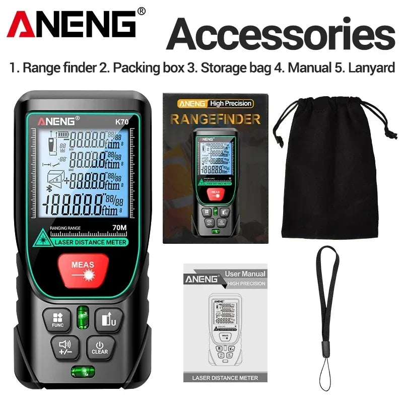 Laser Rangefinders ANENG K120 Distance Meter Laser Tape Measure 50M 70M 100M 120M Electronic Ruler Useful Measurement Test tools
