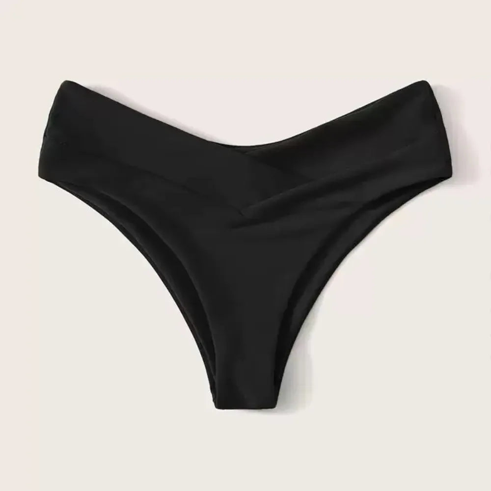 Sexy Black Women's Brazilian Bikini Bottom Swimwear - V-Cut Cheeky Thong & Swim Shorts for Beach Bathing Swimming Trunks Females