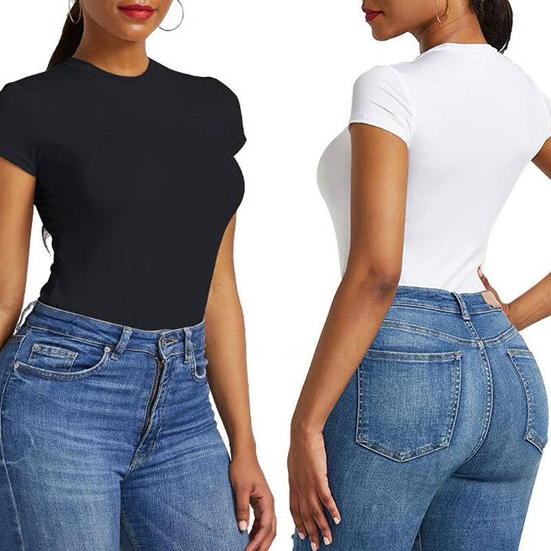 Women's Tops Summer Bodysuit Daily Irregular Breathable Fashion Lady Jumpsuit Top Sexy T-shirts Solid Color Bottom Layer Shirt